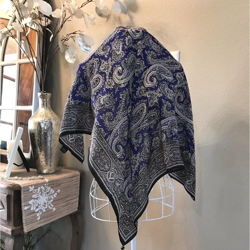 Honey 100% Silk Scarf. Purple Grey And Navy.